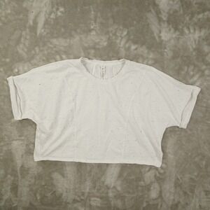 lululemon White Cropped T Shirt Short Sleeve Women's 12 Speckled Boxy Oversized